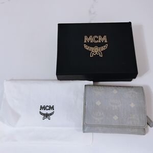 MCM Compact Wallet - Light Gray/Blue Monogram Trifold